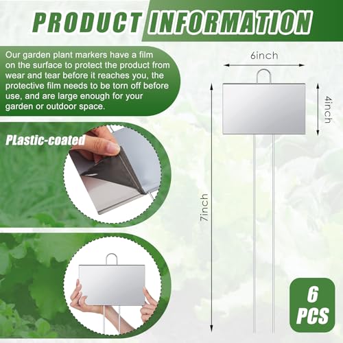 Landhoow 6 Pcs Large Plant Marker, 6'' X 4'' with 11'' Stake, Silver - color: Silver, size: 4'' X 6'' with 11'' Stake