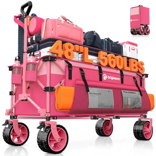Originsure 300L Collapsible Beach Wagon Cart with Big Wheels, 560lbs, Pink - color: Pink