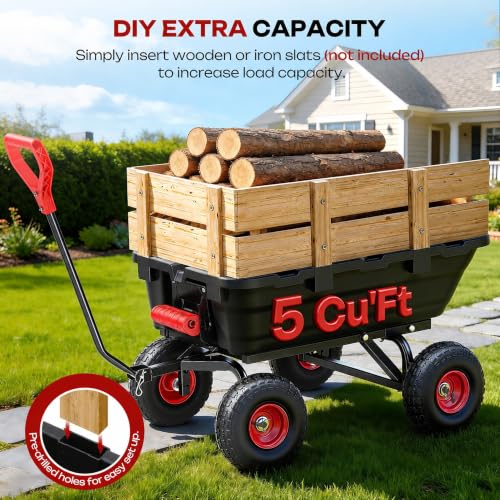 Autodaya Garden Dump Cart Wagon 1000 Lbs, Heavy Duty Yard Wheelbarrow - color: 1000 Lbs|black&red