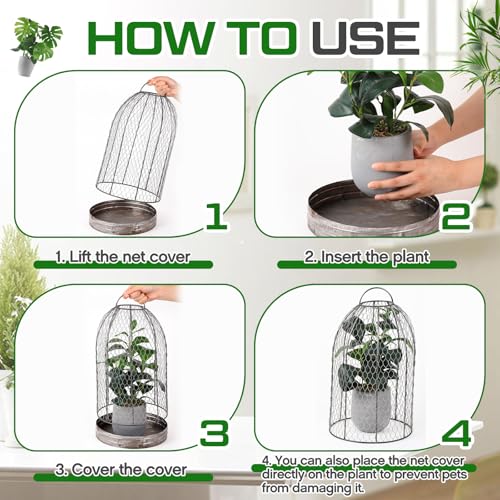 Briwooody 2 Pack Rustic French Wire Mesh Cloche with Base 17'' 20'' Garden Cloches for Plants Large Plant Protection Guards Cover Keep Small Animals Out