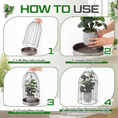 Briwooody 2 Pack Rustic French Wire Mesh Cloche with Base 17'' 20'' Garden Cloches for Plants Large Plant Protection Guards Cover Keep Small Animals Out