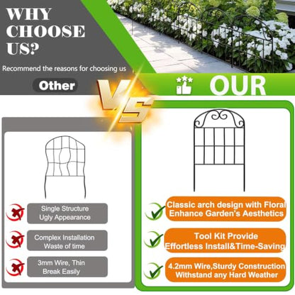 24.5in(H) x10.8ft(L) Garden Fence Animal Barrier, 10 Pack Tall Decorative Metal Fencing Panel, Arched Black Fence for Dog, Yard, Patio Outdoor Decor - size: 10 Pack, 10.8ft(L) x 24.5in(H)