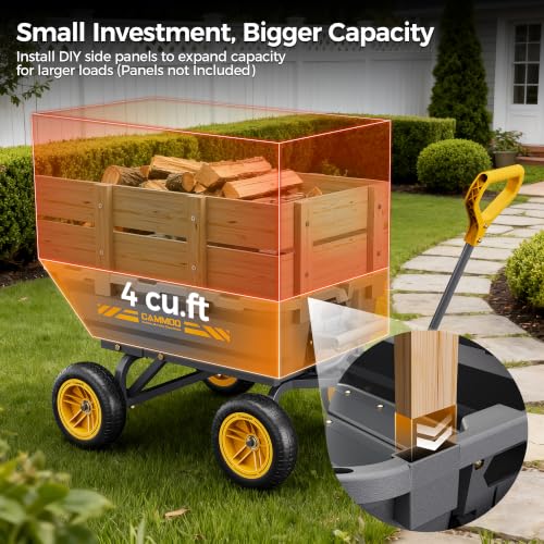CAMMOO 10-in NO-Flat Tires 900lb Garden Dump Cart Wheelbarrow Garden Wagon - color: Gray