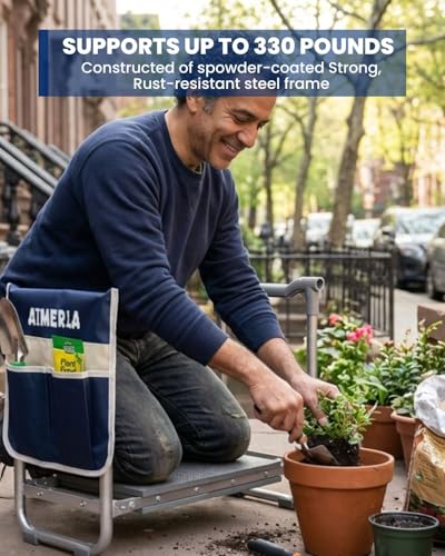Aimerla Foldable Garden Kneeler Seat Heavy Duty [Upgraded Widened Thick Kneeling Pad] Garden Stool with Large Garden Tool Bags with Pockets - Portable Garden Bench Gardening Gifts for Parents - size: K3-Blue