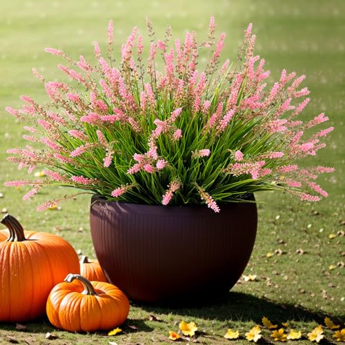 Ammyoo Artificial Plants Fake Monkey Grass for Outdoor Porch Decorations - color: Magenta, size: 12 Pcs