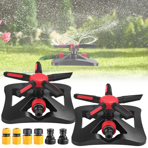 Tujoe 2 Pack Sprinklers for Yard Lawn Sprinkler with Metal Base Heavy 360 Degree Large Area Irrigation Duty Adjustable Circular Impulse Lawn Sprinkler for Medium to Large Garden, Yard(Red Black) - color: Red Black