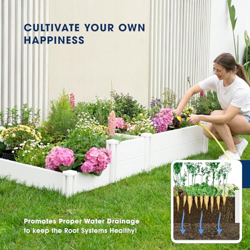 PASAMIC 8x4x1ft Vinyl Raised Garden Bed, Maintenance-Free Outdoor Garden Planter Box, Never Rust or Rot, Durable Open-Bottom Raised Bed for Vegetables, Flowers, Herbs & Fruits - size: 8x4x1FT