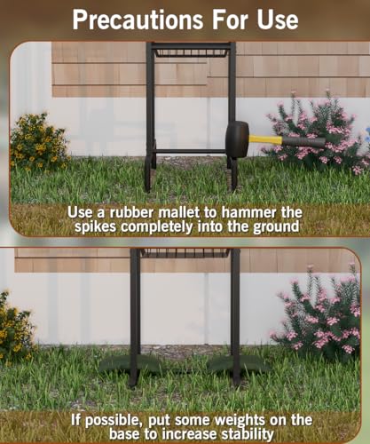 Garbuildman Ground Mount Garden Hose Reel Holds 125 Feet of 5/8-Inch with 3.9 ft Leader Hose, Brass Fitting, Water Hose Holder Stand with Storage Rack & 4 Spikes Base for Outdoor Lawn, Black - color: Black