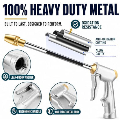 Garden Hose Nozzle, Heavy Duty High Pressure Water Spray Nozzle with 8 Spray Patterns, Leakproof Metal Hose End Sprayer for Car Wash, Watering Plants, Cleaning Patio, and Pet Shower - color: sliver