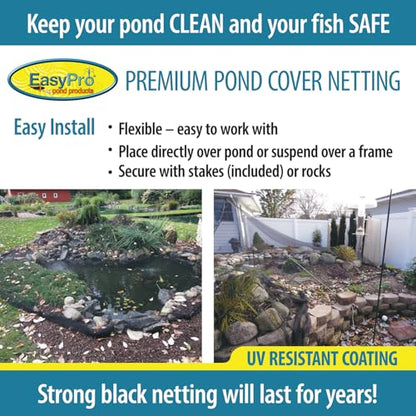 EasyPro NP2030 Premium 3/4-Inch Pond Cover Netting, 20-Foot x 30-Foot with 12 Stakes - size: 20' x 30' with 10 stakes, style: Standard 3/4" Mesh