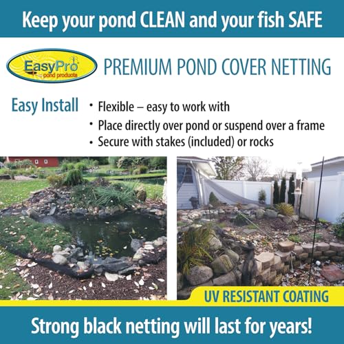 EasyPro NP1515 Premium 3/4-Inch Pond Cover Netting, 15' x 15' with 8 Stakes - size: 15' x 15' with 8 stakes, style: Standard 3/4" Mesh