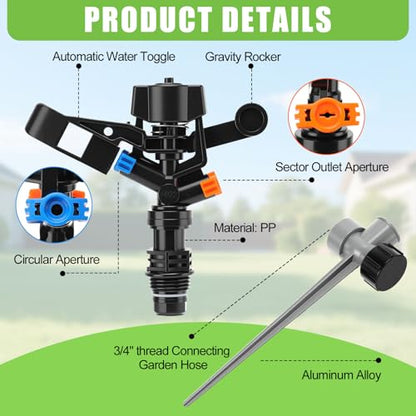 4 Pack Impact Lawn Sprinkler for Yard 360 Degree Automatic Garden Water Sprinkler on Metal Spike Base Rotating Heavy Duty Zinc Alloy for Large Area Garden Lawn Irrigation