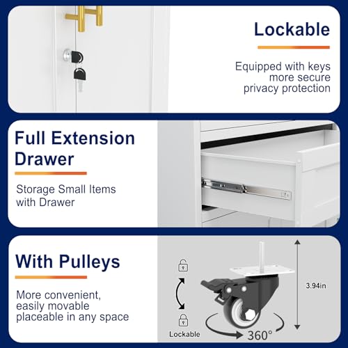erosoei 75" H Metal Garage Storage Cabinet, Rolling Tool Cabinet - color: White, size: 75"-Drw