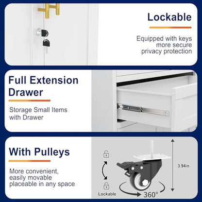 erosoei 75" H Metal Garage Storage Cabinet, Rolling Tool Cabinet - color: White, size: 75"-Drw