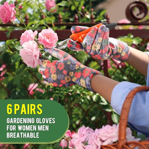 6 Pairs Gardening Gloves for Women - Breathable Rubber Coated Garden Gloves, Multi-purposes Gardening Gloves - color: 6 Pairs Red/Purple/Blue