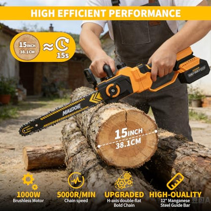 12" Telescoping Codless Chainsaw, 2-in-1 Cordles Pole Saw with 2 x 4.0Ah Batteries, 21V Brushless ChainSaw with 2 Chains & 2 Guide Plates, Tool-Free Tension, for Tree Trimming & Branch Cutting