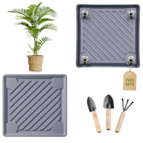 12.2" SquarePlant Caddy Beige with Hidden Wheels & Garden Tools Set - size: 12.2 Inch - Grey (2 Pcs)