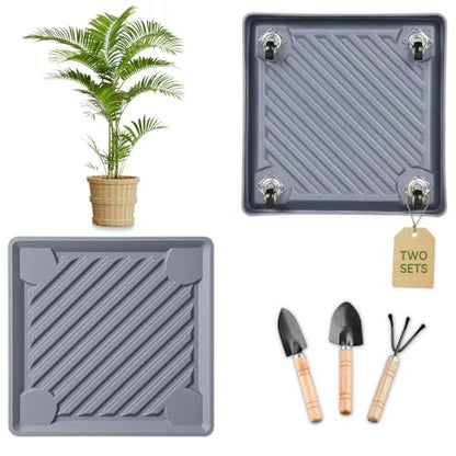 12.2" SquarePlant Caddy Beige with Hidden Wheels & Garden Tools Set - size: 12.2 Inch - Grey (2 Pcs)