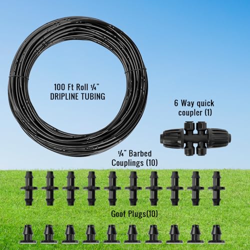 MIXC 1/4" Irrigation Dripline Tubing with Built-In Emitters, 100 Ft Roll - size: 100FT