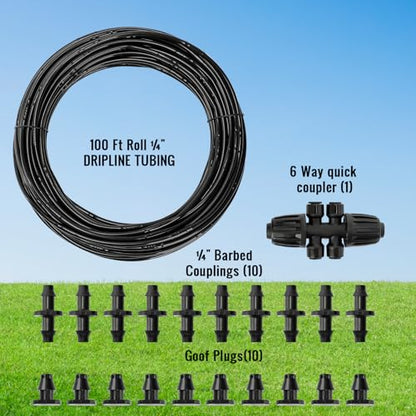 MIXC 1/4" Irrigation Dripline Tubing with Built-In Emitters, 100 Ft Roll - size: 100FT
