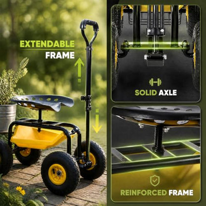 Sekey Rolling Garden Cart, 440 lb, 360° Swivel Adjustable Seat - size: 440LBS