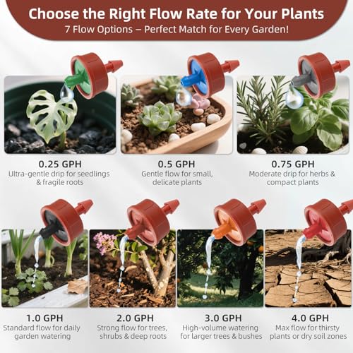 60PCS 3 GPH Pressure Compensating Drip Irrigation Spot Watering Drippers/Emitters, Self-Cleaning Constant Flow Drip Irrigation Emitters Heads Irrigation Drippers Parts for Drip Irrigation System - color: 60PCS, size: 3 GPH
