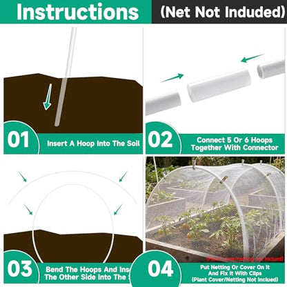 Greenhouse Garden Hoops for Raised Beds Plant Cover Netting, 36pcs PVC Adjustable Garden Hoop with 20 Clips for Shade Cloth Net, Rust-Free Green House Hoops Grow Tunnel Plant Hoop Support DIY Frame