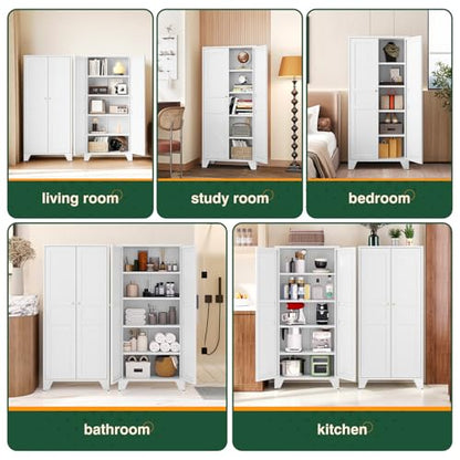 Letaya Metal Pantry Kitchen Storage Cabinet,61" H Adjustable Shelves,White - color: White, size: 14"D x 28"W x 61"H