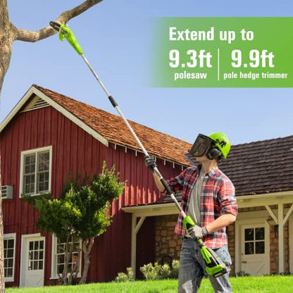 Greenworks 24V 8" Cordless Polesaw + 20" Pole Hedge Trimmer Combo (Great For Pruning and Trimming Branches / Shrubs), 2.0Ah Battery and Charger Included - size: 8" Combo (2.0Ah), style: Polesaw