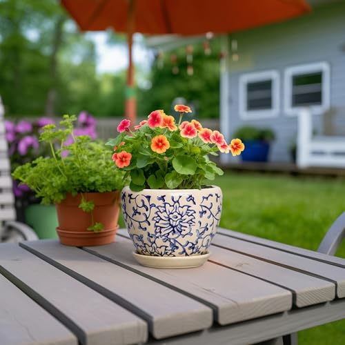 6 Inch Plant Pot, Ceramic Planters for Snake Plants, Retro Blue - color: Retro Blue, size: 6 Inch
