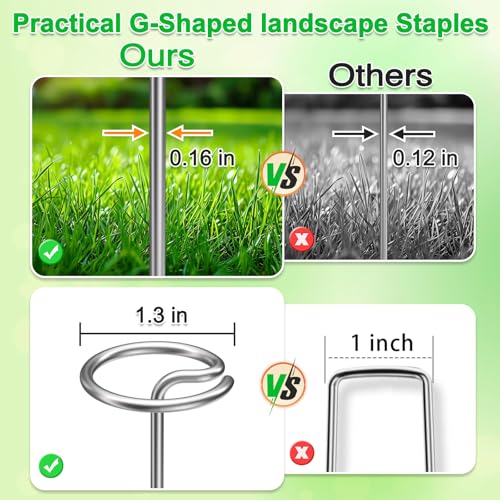 Heavy Duty Landscape Staples, 200 Pcs 6-Inch G-Shaped Thickened Galvanized Garden Fabric Staples,Rust-Resistant Ground Cover Pins for Weed Barrier, Erosion Control & Landscaping Projects - size: 6 in 200 PCS