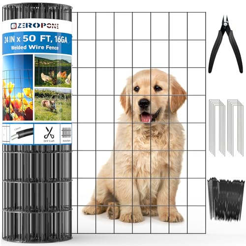 PVC Coated Welded Wire Fence, 24 in x 50 Ft Black for Yard Plant Protection - size: 24in x 50ft