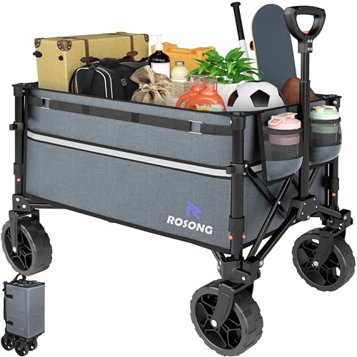 ROSONG Collapsible Wagon Cart with Wheels Foldable - Folding Utility Heavy Duty Wagons Carts for Grocery Sports Garden Shopping Camping Grey - color: Gray, size: 120L
