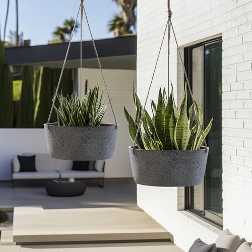 La Jolie Maison Large Hanging Planters for Outdoor Plants, Set of 2 12 Inch - color: Rock Gray