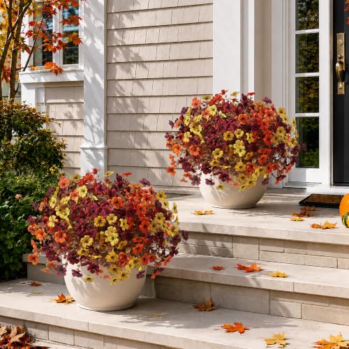 HyeFlora Artificial Fall Flowers Faux Mums, 3 Color Mixed, 12 Bundles - color: 3 Fall Colors