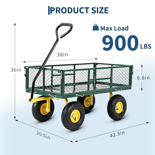 Garvee 900 LB Garden Cart, Heavy Duty Metal Utility Garden Wagon, Green - color: Green, size: 900 Lbs