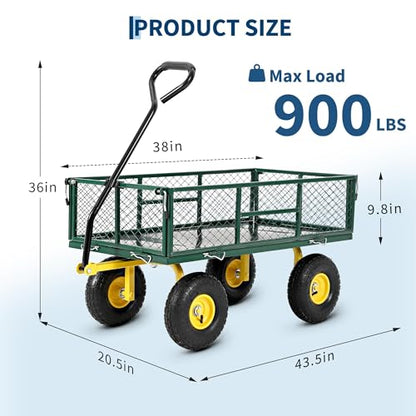 Garvee 900 LB Garden Cart, Heavy Duty Metal Utility Garden Wagon, Green - color: Green, size: 900 Lbs