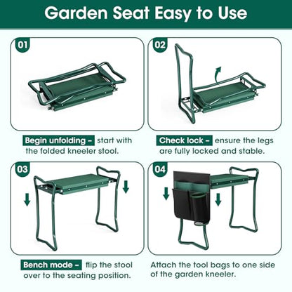 OAOA innovation 2-in-1 Garden Kneeler with Umbrella, Kneeling Bench & Black Umbrella, Portable Stool 330lb Capacity, Garden Tools Bag with Bottle Holder, Gardening Gift for Men Women Seniors - color: Black