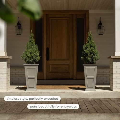 Veradek Brixton Series Planter - Tall Outdoor Planter with Shelf - color: Gray, size: 26 inch -2 Pack