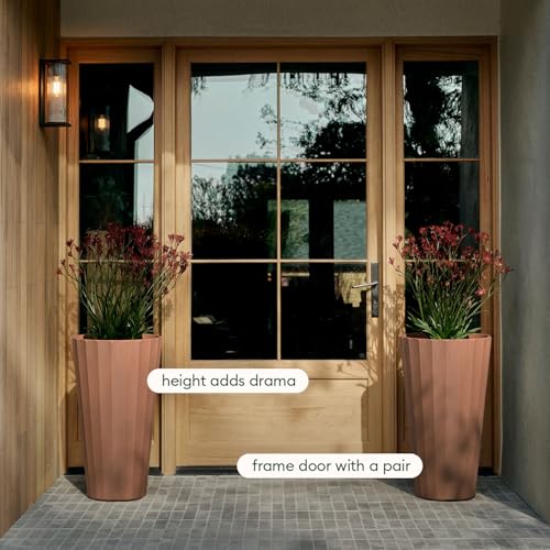 Veradek Column Series Tall Planter - Tapered Outdoor Planter with Shelf - color: Terracotta, style: Wide Groove