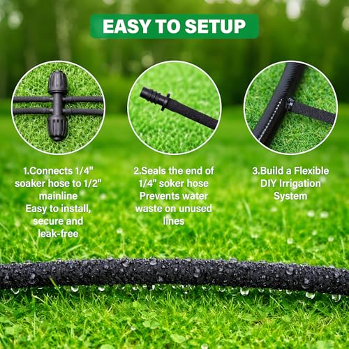 MIXC 100ft Soaker Hose, 1/4" Drip Irrigation Tubing Kits with Fittings - size: 100ft