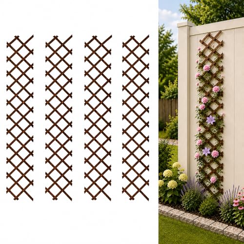 Wood Trellis for Climbing Plants Outdoor, 13"x68" Expandable Lattice 4PCS - color: Brown-4PC, size: 13" x 68"