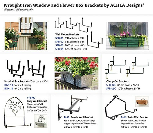 Achla Designs SFB-02C, 8 inch Railing clamp Window Flower Box Brackets, Black - size: 8 Inch