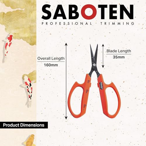 Saboten Fluorine Coated Angled Blade Trimming Scissors Orange PT-2 160mm Precision Gardening Bonsai and Floral Shears Made in Japan - color: Orange, size: Non-Stick Angled Blade