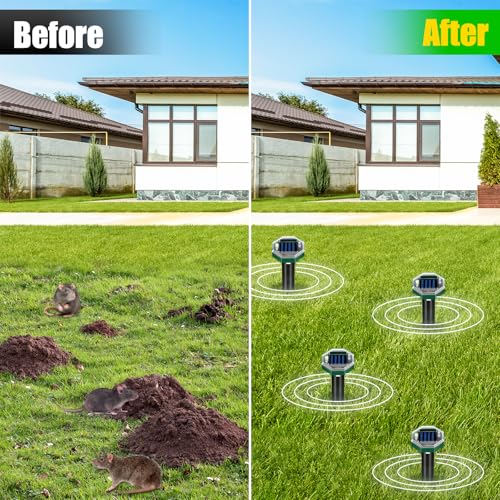 Solar Mole Repellent Ultrasonic Gopher Repellent Outdoor, 8 Pack Sonic Vole Chaser Stake Spikes, Waterproof Deterrent Keeps Moles Gophers Voles Snakes Groundhogs Chipmunks Away Yard Lawn Garden