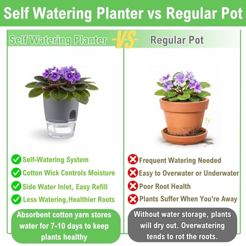 3.2 Inch Self Watering Planters 5 Pack Plastic Wicking Pots Grey - color: 3.2''-5pack-grey
