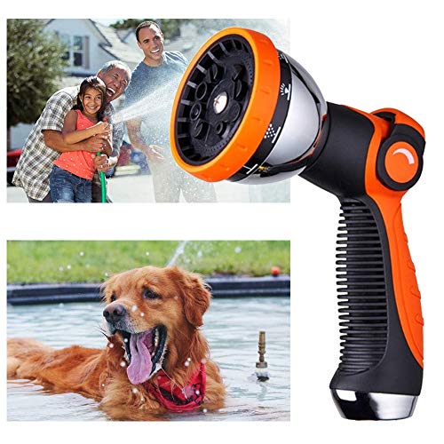 Garden Hose Spray Nozzle,10 Hose Metal Duty Watering Patterns Thumb Control On Off Valve, High Pressure Nozzle Sprayer for Plants, Car Wash,Cleaning,Showering Pets - color: Orange