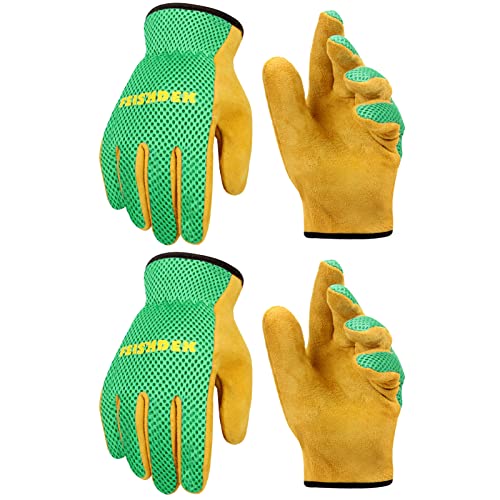 Kids Gardening Gloves, Durable Cowhide Kids Leather Glove for Work Age 2-12 - color: Green 2 Pairs, size: Small (Age 2-4)