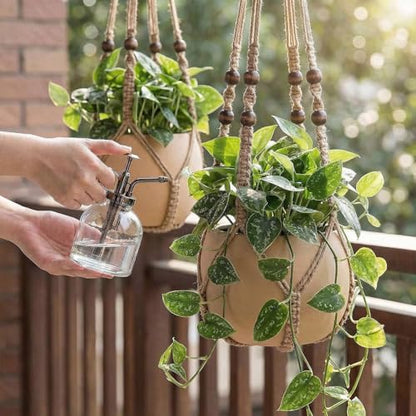 Macrame Plant Hanger 35", No Tassel Hanging Plant Holder, Sturdy Flower Pot Holder with 2 Hooks - Brown - color: Brown, size: 35"-1pc