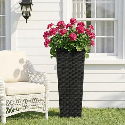 Festnight 32in Large Planters for Outdoor Plants, Outside Tall Black Planters Set of 2, Resin Front Porch Planters, Outdoor Planters for Porch Backyard Patio, Garden Flower Pots, 11.69x11.69x32.28in - size: 11.69x11.69x32.28in